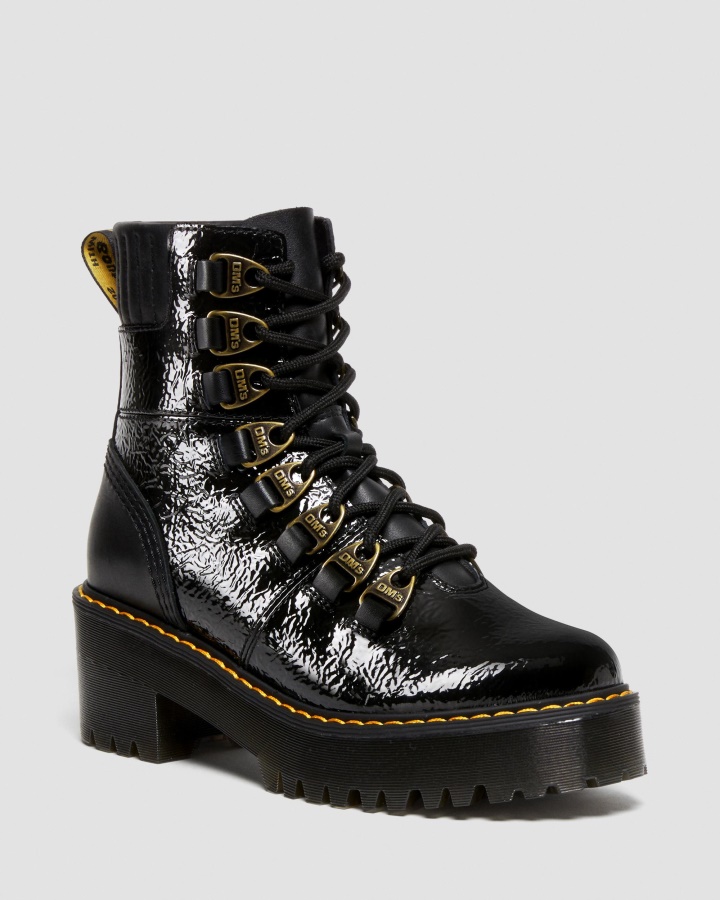 Cizme Dr.martens Romania Negru Laurenne Din Piele Lacuita Cu Siret Cu Toc