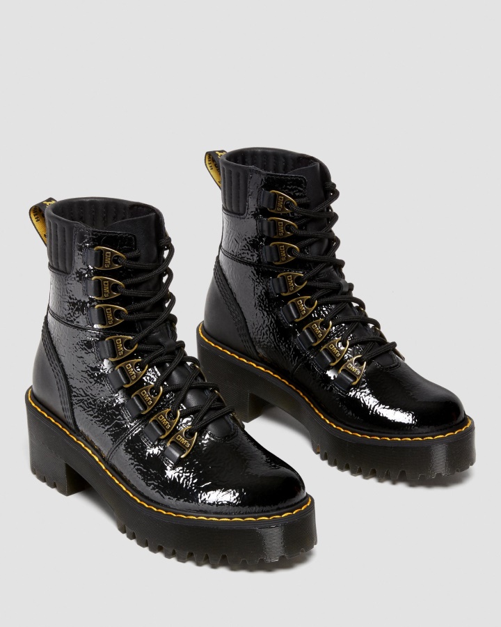 Cizme Dr.martens Romania Negru Laurenne Din Piele Lacuita Cu Siret Cu Toc