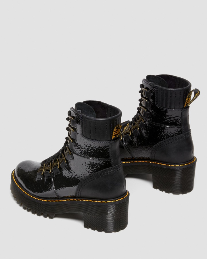 Cizme Dr.martens Romania Negru Laurenne Din Piele Lacuita Cu Siret Cu Toc