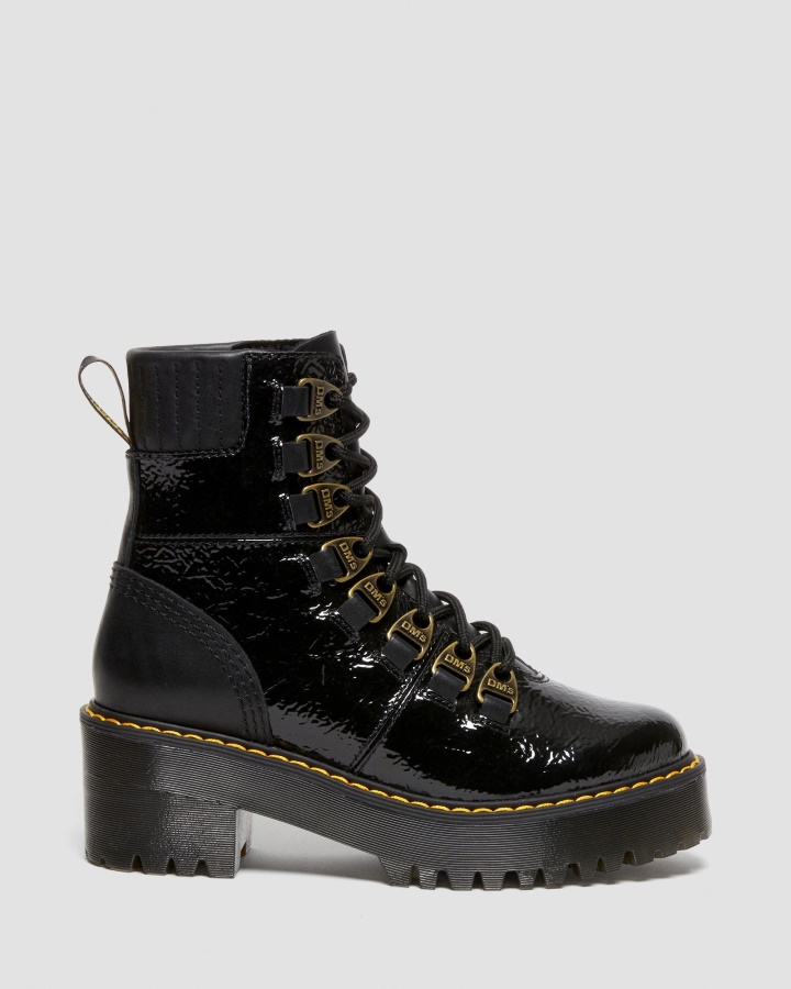 Cizme Dr.martens Romania Negru Laurenne Din Piele Lacuita Cu Siret Cu Toc