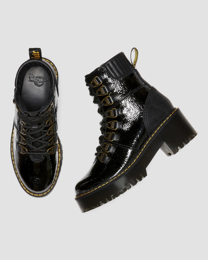 Cizme Dr.martens Romania Negru Laurenne Din Piele Lacuita Cu Siret Cu Toc