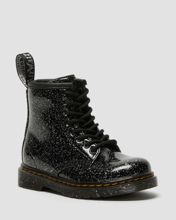 Dr.martens Romania Negru Cosmic Sclipici Pentru Copii Mici 1460 Sclipici Cizme Cu Siret