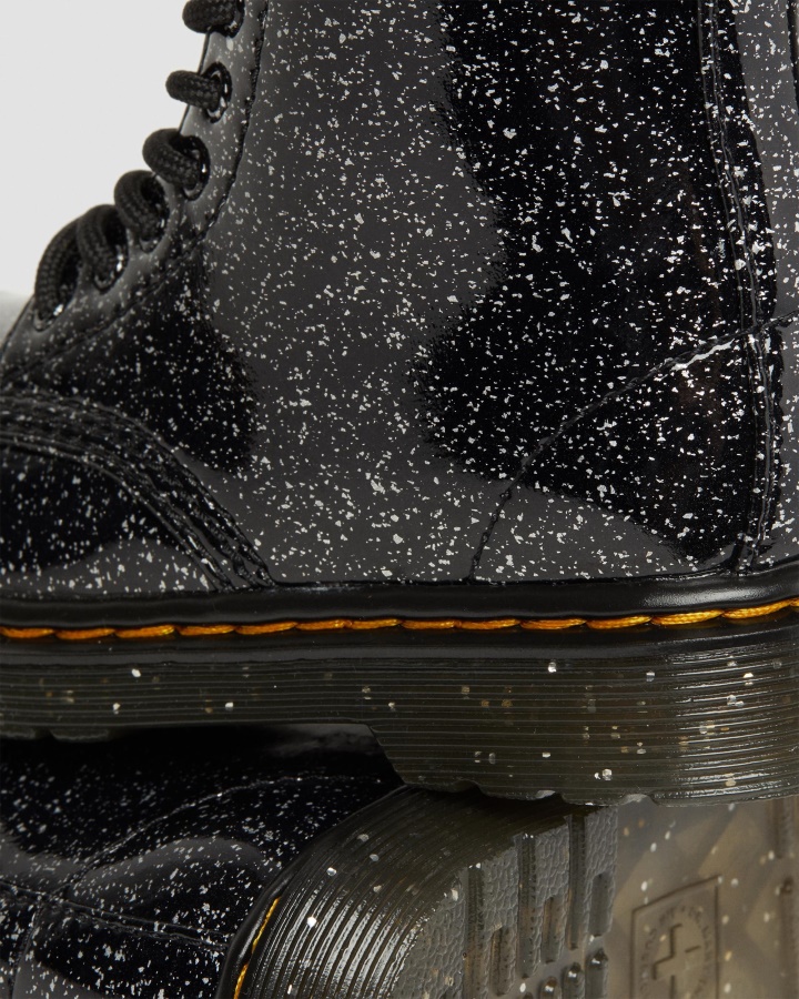 Dr.martens Romania Negru Cosmic Sclipici Pentru Copii Mici 1460 Sclipici Cizme Cu Siret