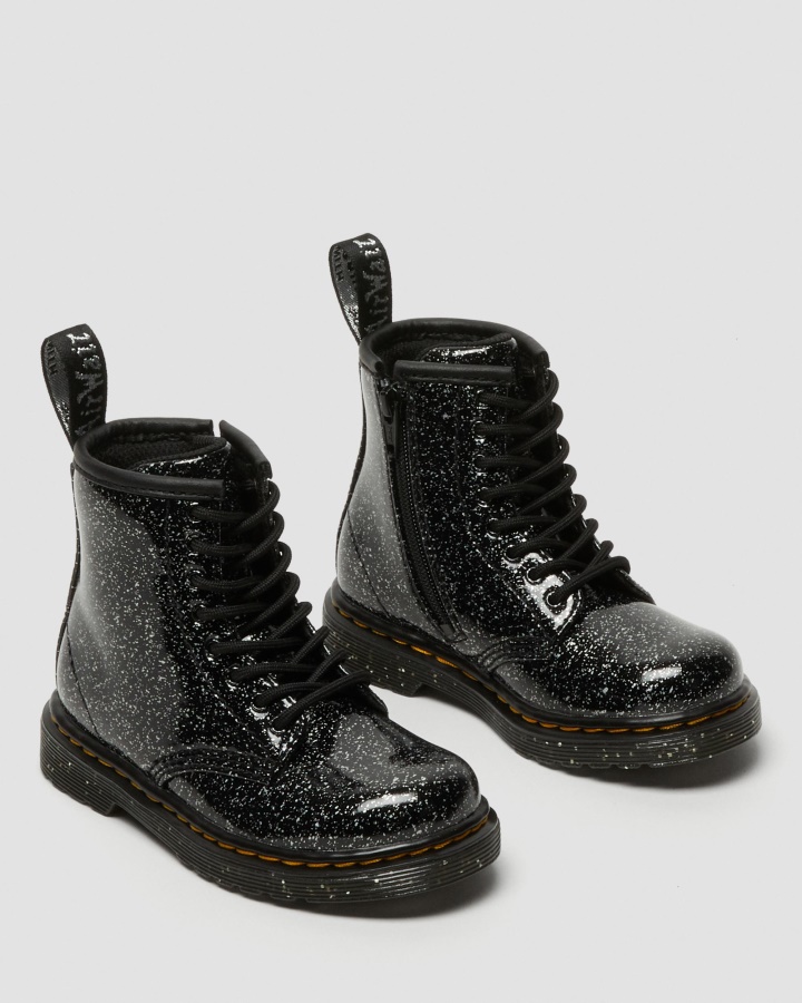 Dr.martens Romania Negru Cosmic Sclipici Pentru Copii Mici 1460 Sclipici Cizme Cu Siret