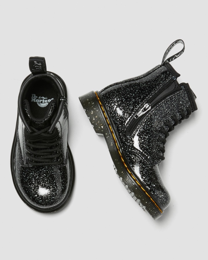 Dr.martens Romania Negru Cosmic Sclipici Pentru Copii Mici 1460 Sclipici Cizme Cu Siret