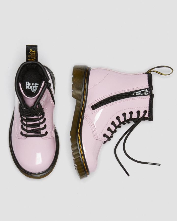 Dr.martens Romania Cizme Lacuite Roz Pal Pentru Copii Mici 1460 Cizme Cu Siret
