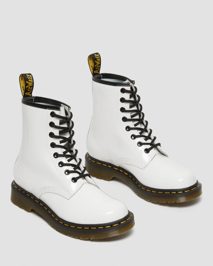 1460 Cizme De Damă Din Piele Lăcută Cu șireturi, Canada Dr.martens Romania, Alb, Lamă