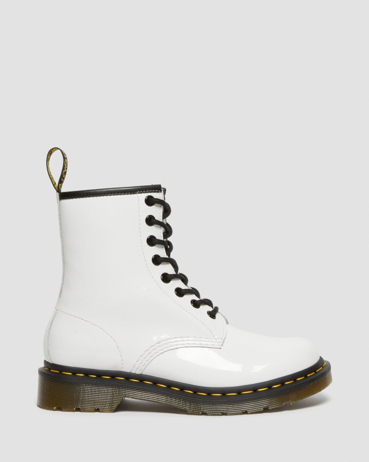 1460 Cizme De Damă Din Piele Lăcută Cu șireturi, Canada Dr.martens Romania, Alb, Lamă