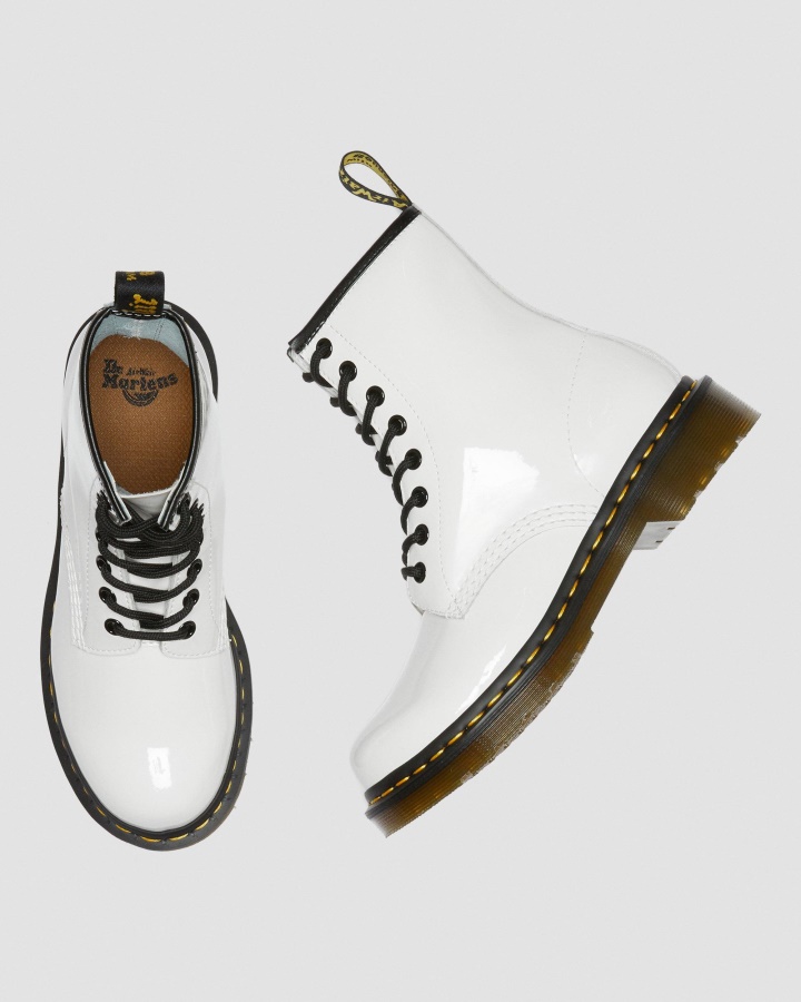 1460 Cizme De Damă Din Piele Lăcută Cu șireturi, Canada Dr.martens Romania, Alb, Lamă