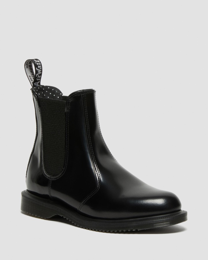 Dr.martens Romania Negru Lustruit Smooth Flora Cizme Chelsea Dama Piele Neteda