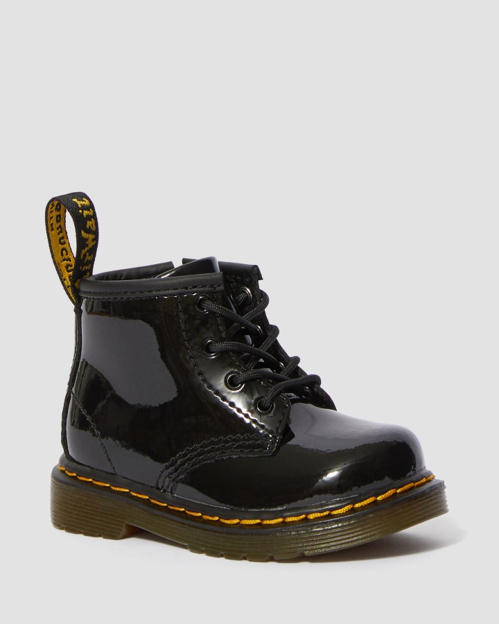 Dr.martens Romania Negru Lacuit Lamper Infantil 1460 Cizme Lacuite Cu Siret