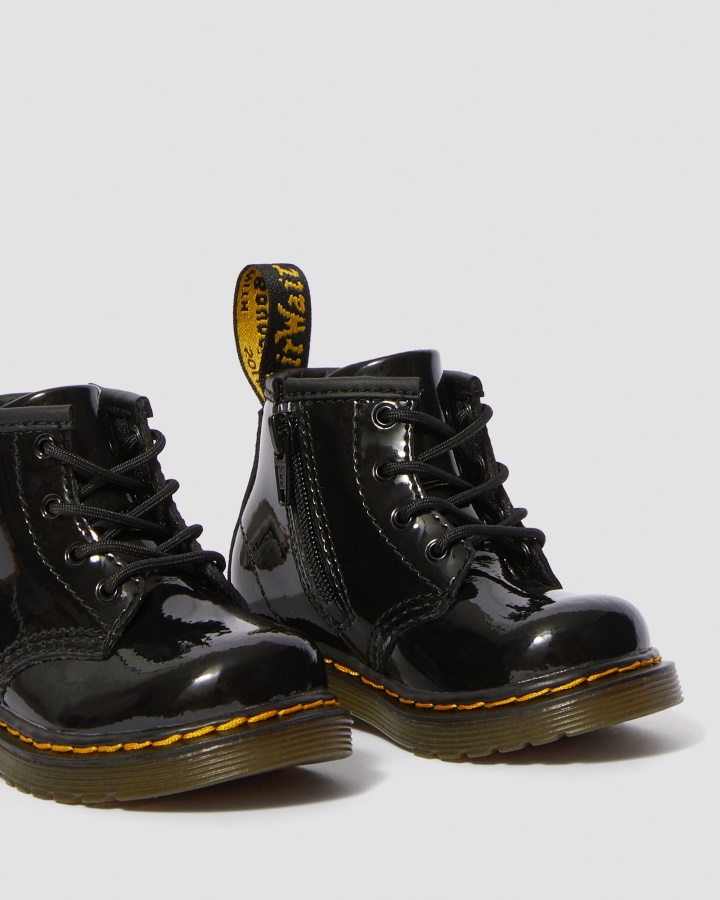 Dr.martens Romania Negru Lacuit Lamper Infantil 1460 Cizme Lacuite Cu Siret