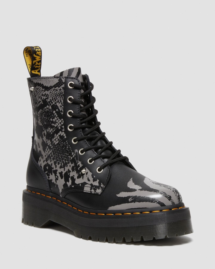 Dr.martens Romania Negru+gri Backhand Jadon Animal Clash Cizme Cu Platforma Din Piele