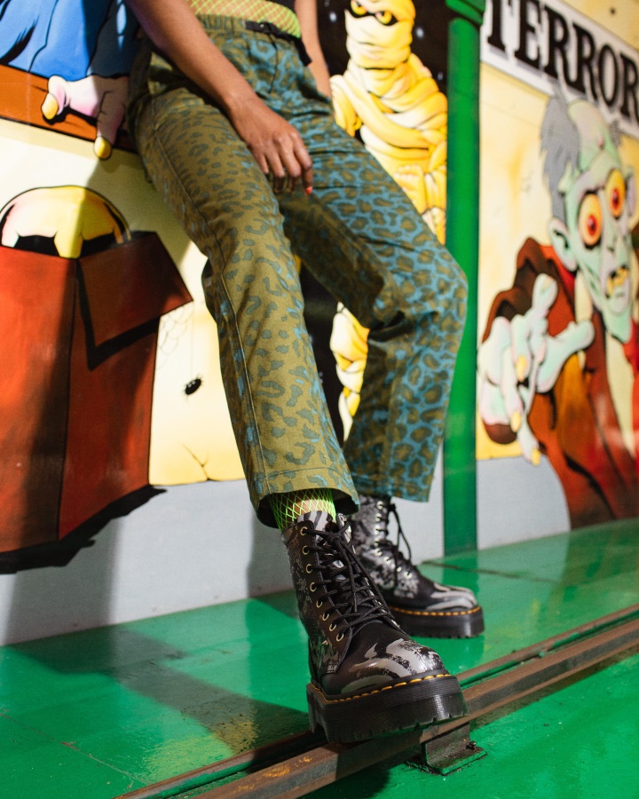 Dr.martens Romania Negru+gri Backhand Jadon Animal Clash Cizme Cu Platforma Din Piele