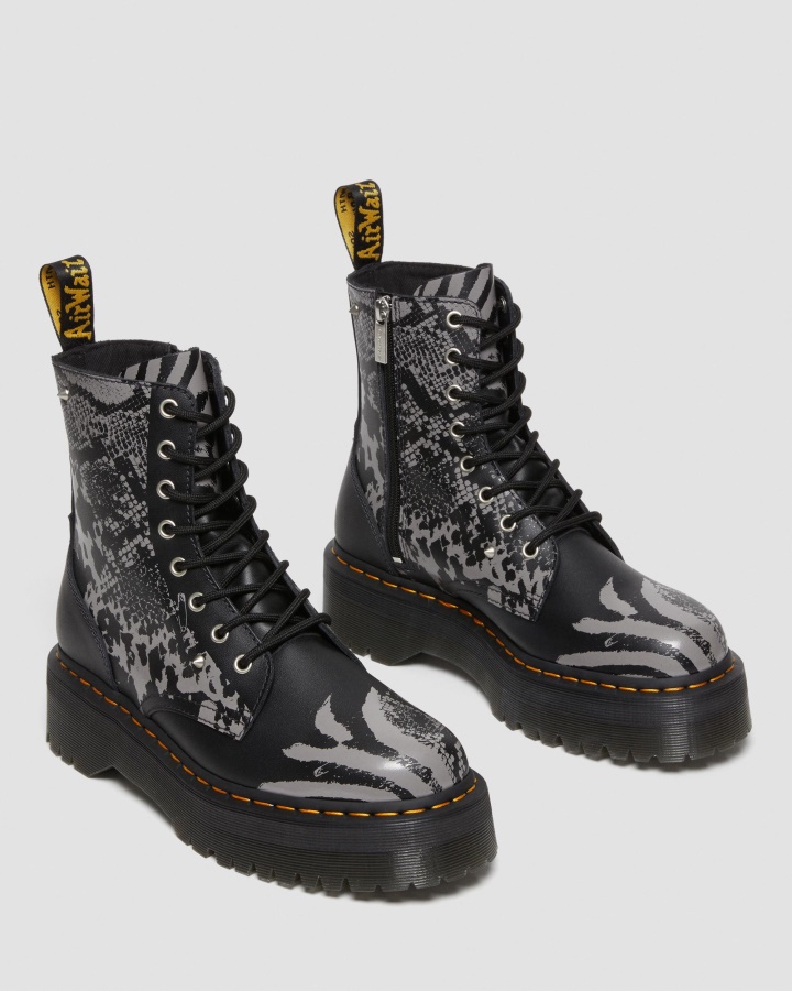 Dr.martens Romania Negru+gri Backhand Jadon Animal Clash Cizme Cu Platforma Din Piele