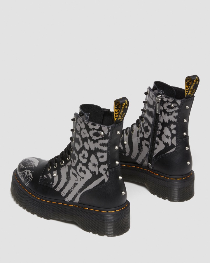 Dr.martens Romania Negru+gri Backhand Jadon Animal Clash Cizme Cu Platforma Din Piele