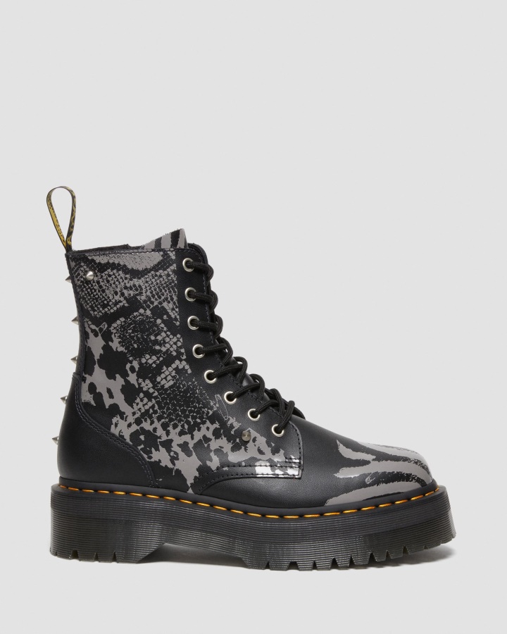 Dr.martens Romania Negru+gri Backhand Jadon Animal Clash Cizme Cu Platforma Din Piele