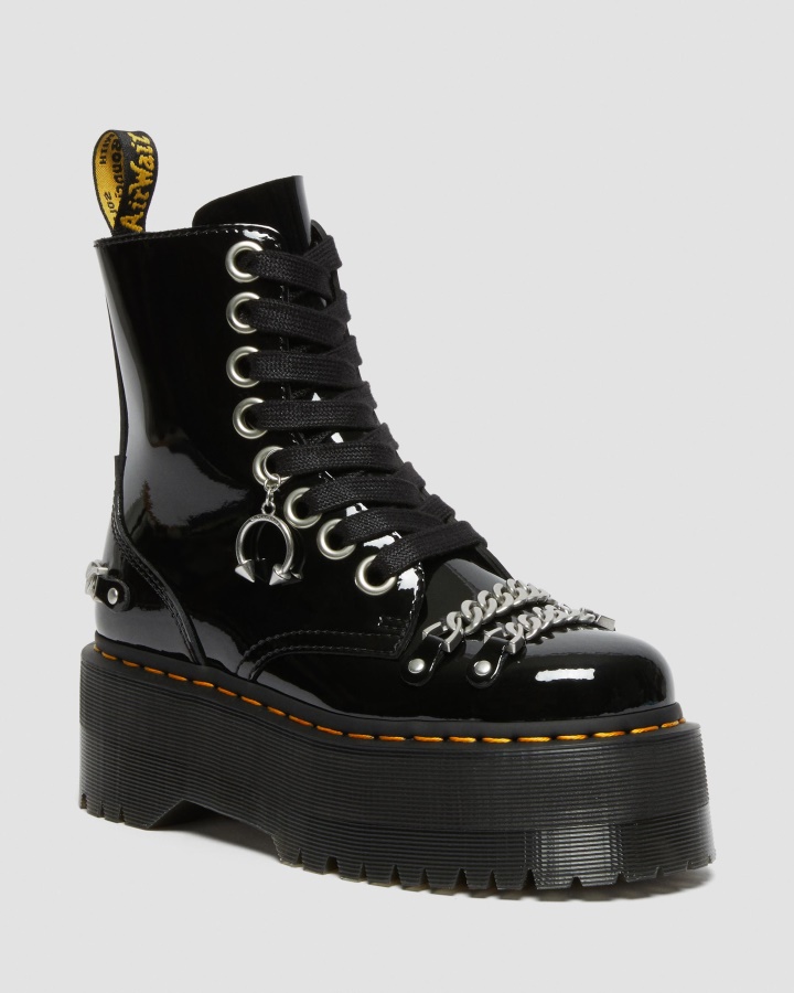 Dr.martens Romania Neagra Lacuita Jadon Max Chain Cizme Cu Platforma Din Piele Lacuita
