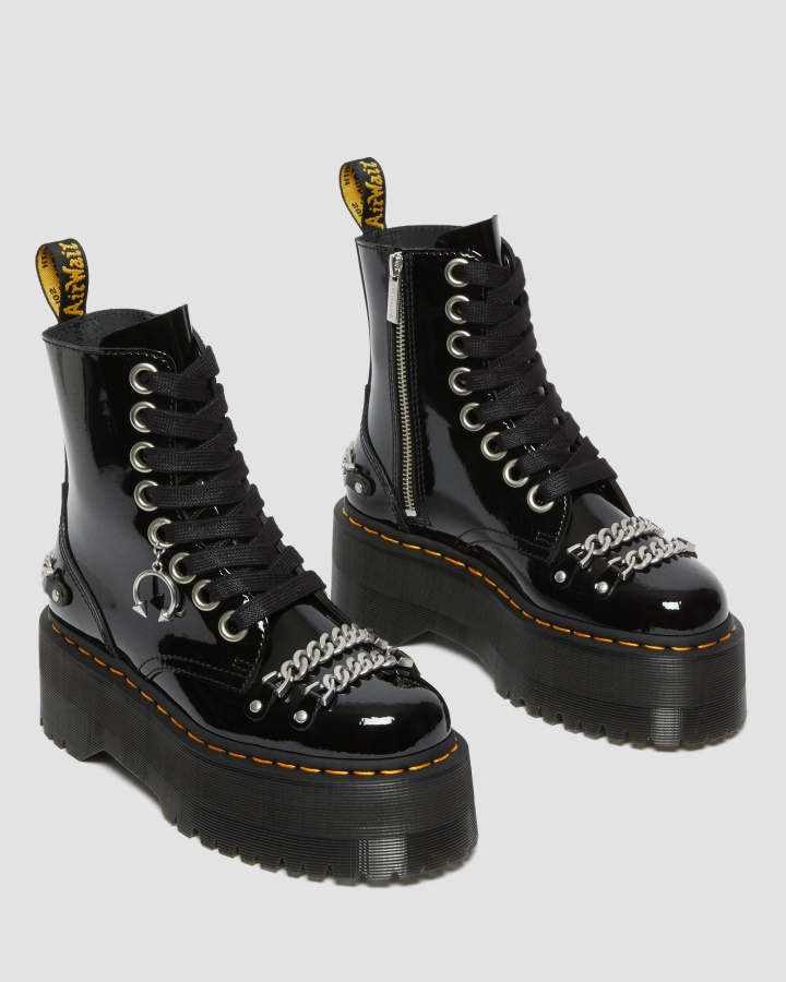 Dr.martens Romania Neagra Lacuita Jadon Max Chain Cizme Cu Platforma Din Piele Lacuita