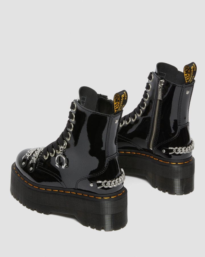 Dr.martens Romania Neagra Lacuita Jadon Max Chain Cizme Cu Platforma Din Piele Lacuita
