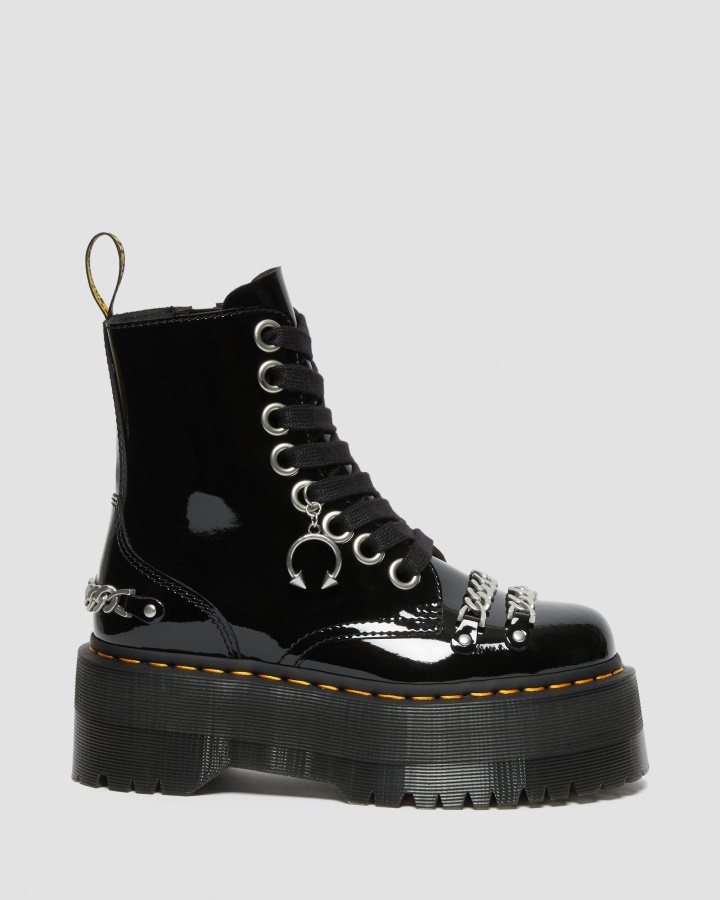 Dr.martens Romania Neagra Lacuita Jadon Max Chain Cizme Cu Platforma Din Piele Lacuita