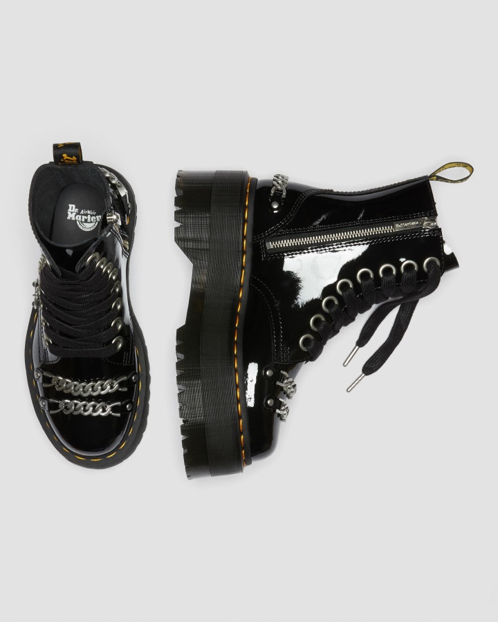 Dr.martens Romania Neagra Lacuita Jadon Max Chain Cizme Cu Platforma Din Piele Lacuita