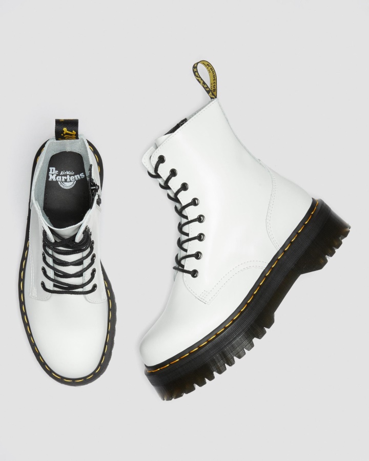 Dr.martens Romania Alb Lustruit Neted Jadon Piele Neteda Cizme Platforma