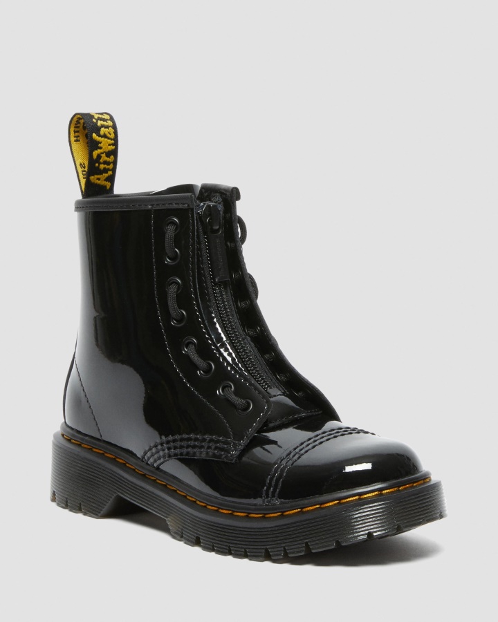 Dr.martens Romania Negru Lacuit Lamper Junior Sinclair Bex Cizme Din Piele Lacuita