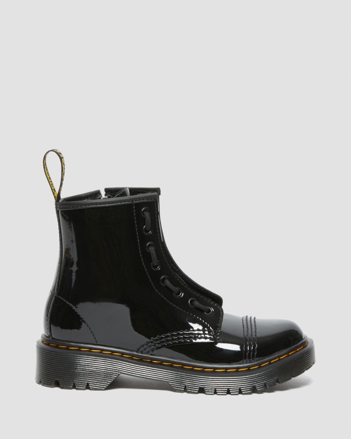 Dr.martens Romania Negru Lacuit Lamper Junior Sinclair Bex Cizme Din Piele Lacuita