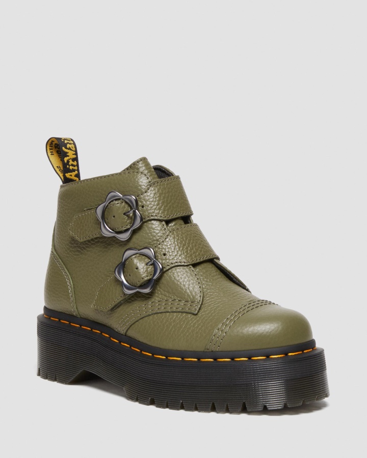 Cizme Cu Platformă Din Piele Cu Cataramă Flori Devon Canada Dr. Martens România Piele Nappa Frezată Verde Kaki