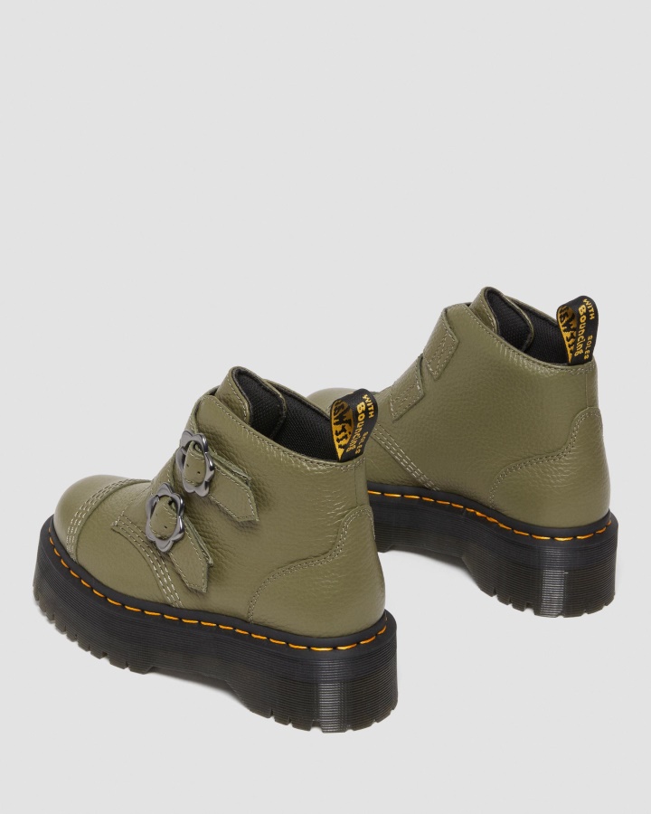 Cizme Cu Platformă Din Piele Cu Cataramă Flori Devon Canada Dr. Martens România Piele Nappa Frezată Verde Kaki