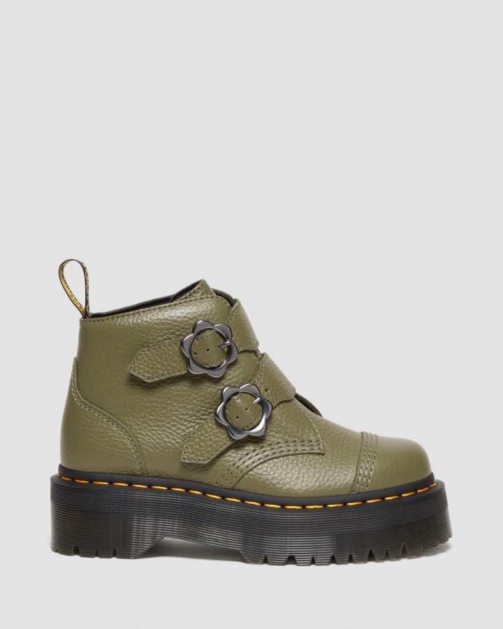 Cizme Cu Platformă Din Piele Cu Cataramă Flori Devon Canada Dr. Martens România Piele Nappa Frezată Verde Kaki