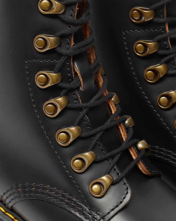 Cizme Vintage Damă Leona Cu Toc Din Piele Netedă Canada Dr.martens Romania Negru Vintage Netede