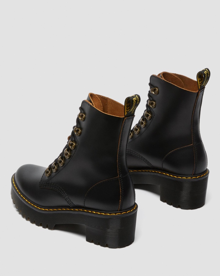 Cizme Vintage Damă Leona Cu Toc Din Piele Netedă Canada Dr.martens Romania Negru Vintage Netede