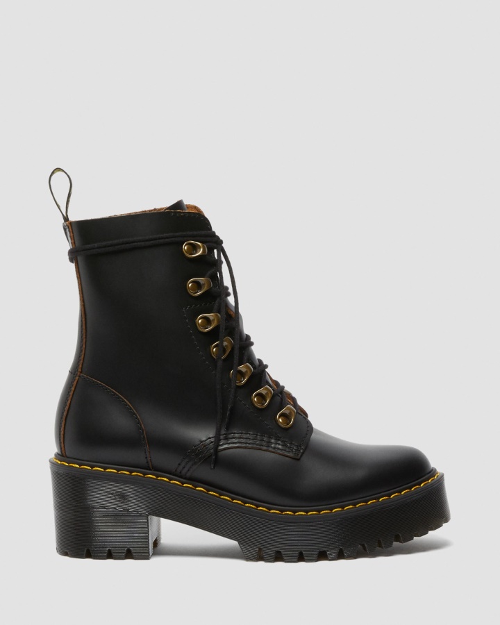 Cizme Vintage Damă Leona Cu Toc Din Piele Netedă Canada Dr.martens Romania Negru Vintage Netede