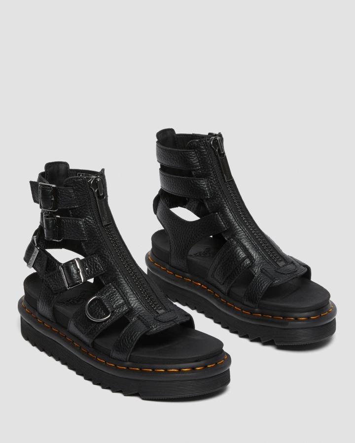 Sandale Cu Curea Din Piele Cu Fermoar Olson Dr.martens Romania Piele Nappa Frezata Neagra