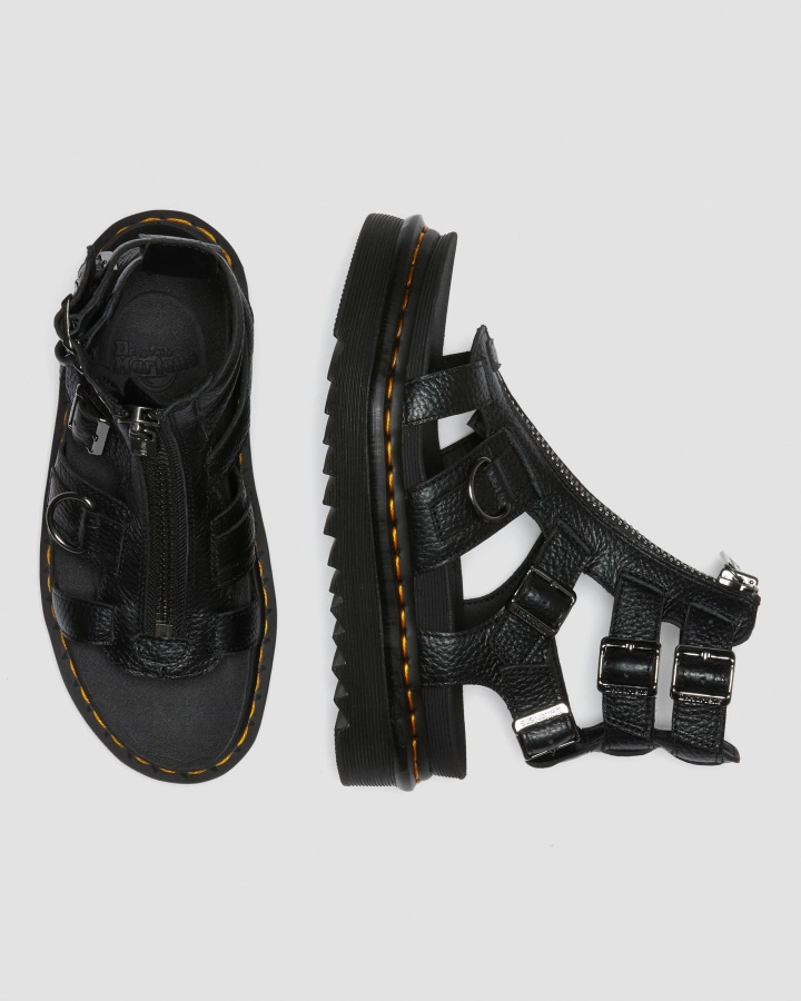 Sandale Cu Curea Din Piele Cu Fermoar Olson Dr.martens Romania Piele Nappa Frezata Neagra