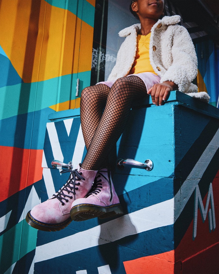 Cizme Dr.martens Romania Pink Junior 1460 Pascal Tie Dye Cu Siret