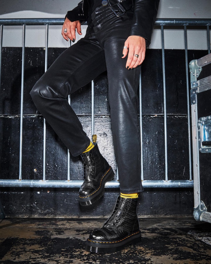 Cizme Cu Platformă Din Piele Sinclair Croc Emboss Dr.martens Romania Gunmetal Wild Croc