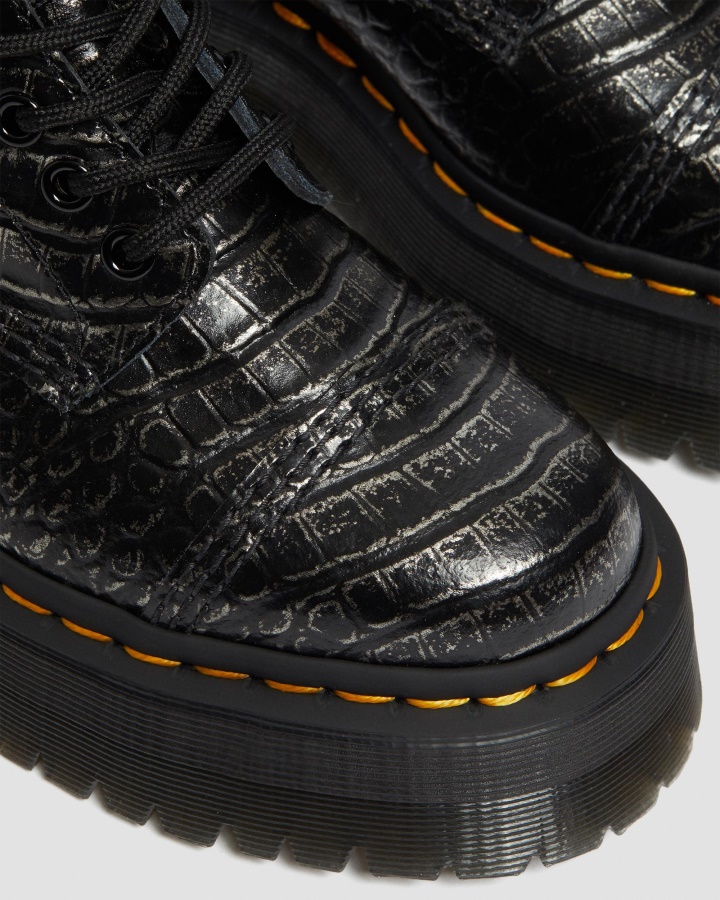 Cizme Cu Platformă Din Piele Sinclair Croc Emboss Dr.martens Romania Gunmetal Wild Croc