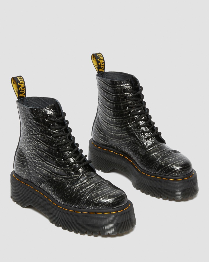 Cizme Cu Platformă Din Piele Sinclair Croc Emboss Dr.martens Romania Gunmetal Wild Croc