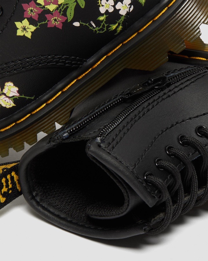 Cizme Negre Dr.martens Romania Toddler 1460 Din Piele Florala Cu Siret