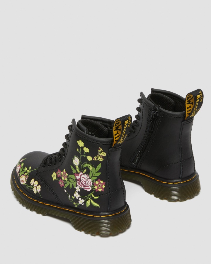 Cizme Negre Dr.martens Romania Toddler 1460 Din Piele Florala Cu Siret