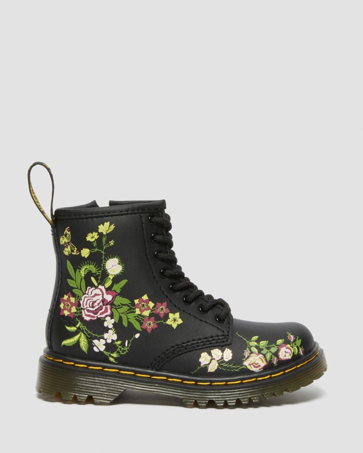 Cizme Negre Dr.martens Romania Toddler 1460 Din Piele Florala Cu Siret