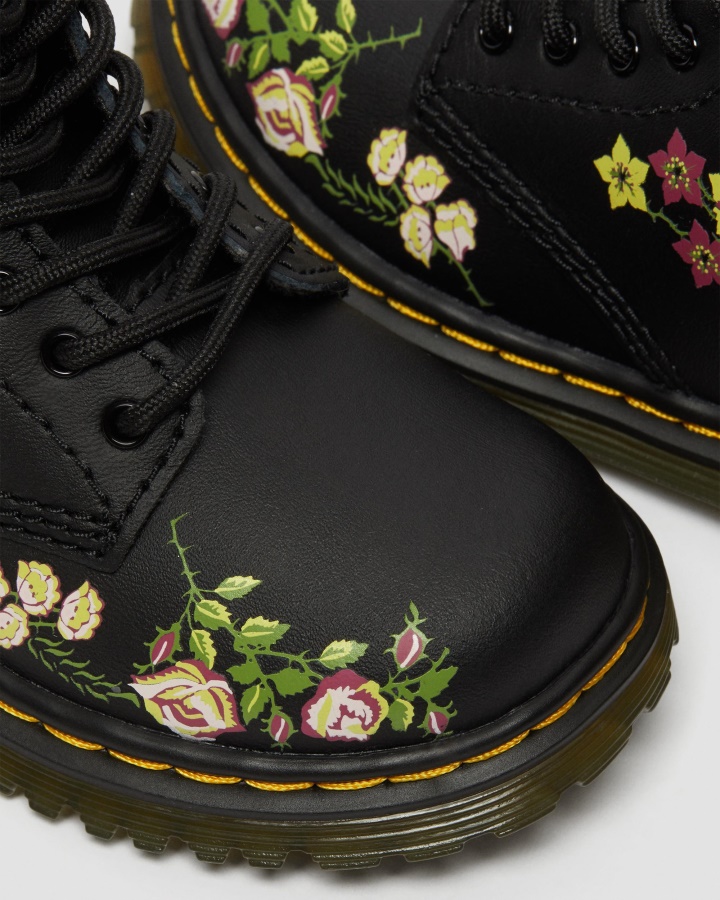 Cizme Negre Dr.martens Romania Toddler 1460 Din Piele Florala Cu Siret