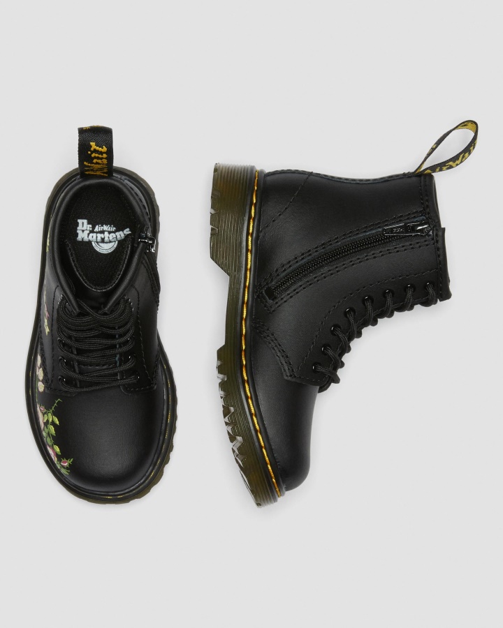 Cizme Negre Dr.martens Romania Toddler 1460 Din Piele Florala Cu Siret