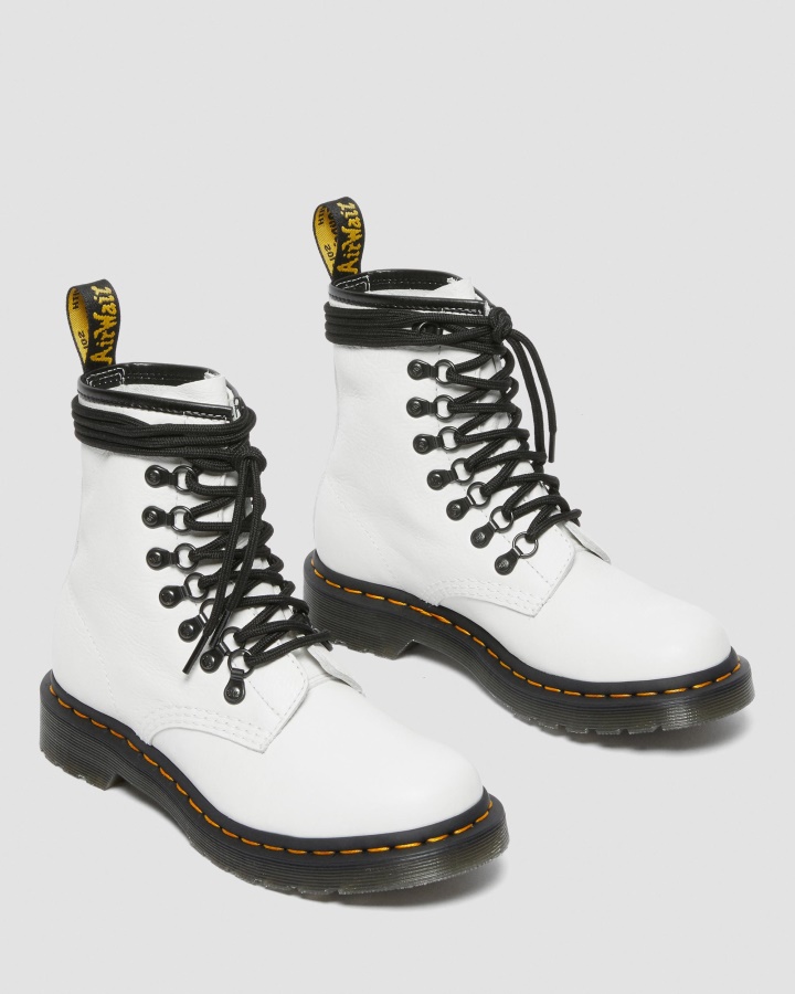 Cizme Albe Cu șireturi Din Piele Virginia Dr.martens Romania 1460 Cu șireturi Virginia