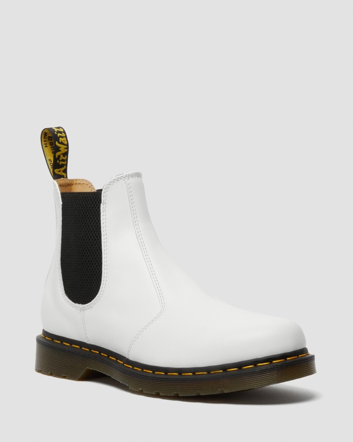 Dr.martens Romania Piele Neteda Alba 2976 Cusatura Galbena Cizme Chelsea Din Piele Neteda