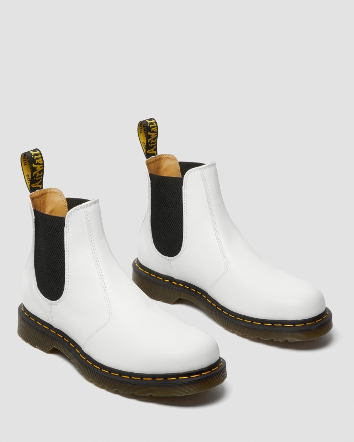 Dr.martens Romania Piele Neteda Alba 2976 Cusatura Galbena Cizme Chelsea Din Piele Neteda