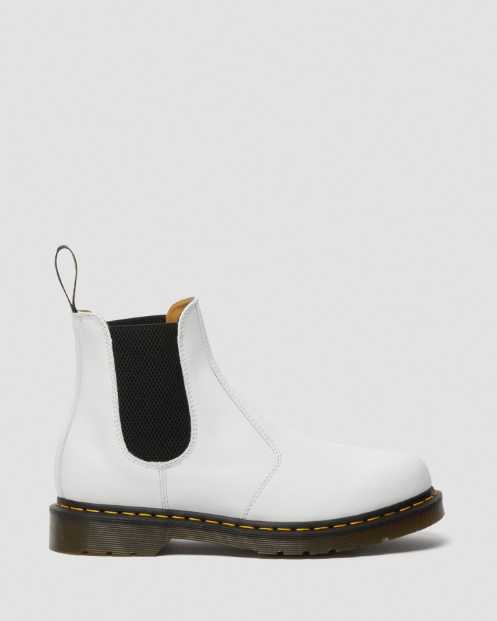Dr.martens Romania Piele Neteda Alba 2976 Cusatura Galbena Cizme Chelsea Din Piele Neteda